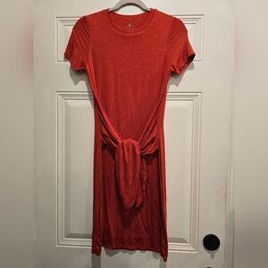 Women's Three Dots Orange Mini Midi Faux Wrap Short Sleeve Dress, Size XSP